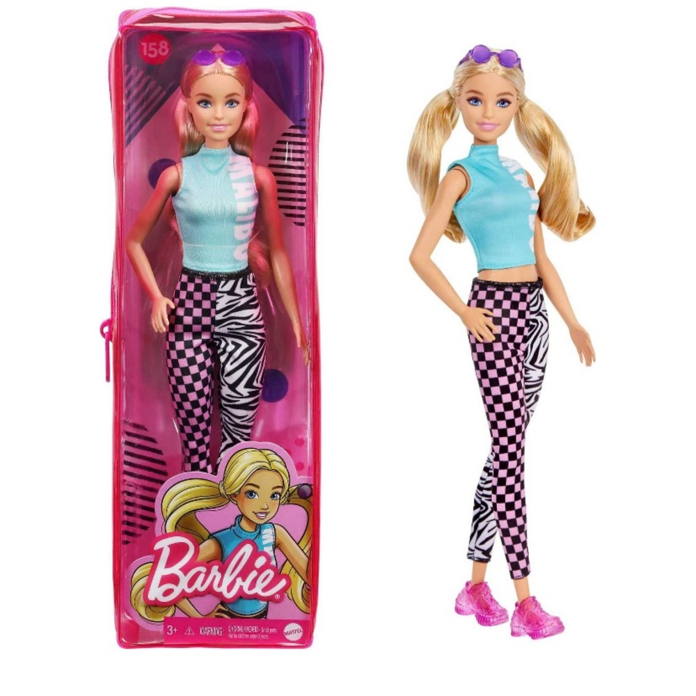 New Barbie #158 Fashionista Doll, Malibu Top, in New Zip Case Reusable Packaging
